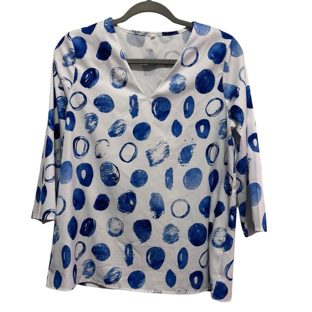 White top with Royal blue print - size Med